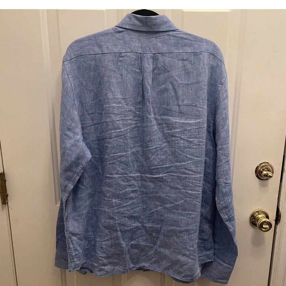 Banana Republic Mens 100% Linen Standard Fit Button Down Shirt Light Blue Large